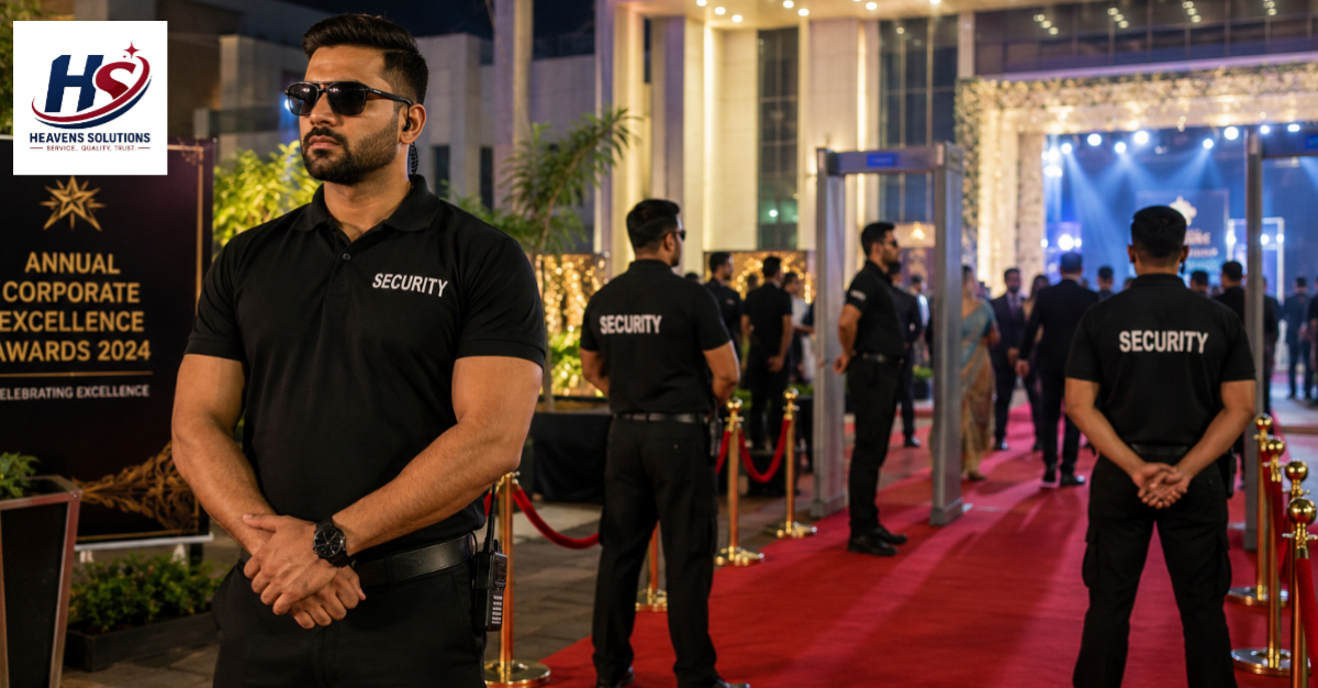 Professional security guards and bouncers managing crowd control and guest entry at a corporate event.